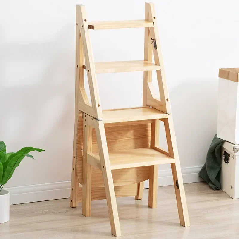 Solid Wooden Folding Ladder Chair, Multi-Functional Indoor Ladder Stool with Self-Contained Installation - product view 5