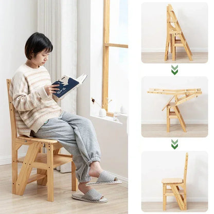 Solid Wooden Folding Ladder Chair, Multi-Functional Indoor Ladder Stool with Self-Contained Installation - product view 6