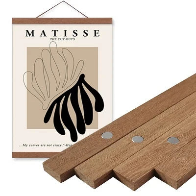 Magnetic Wooden Poster Frame, Rectangle Wall Hanger for Canvas and Prints, Teak, Pine, Black or White Wood, 4 Sizes - product view 1