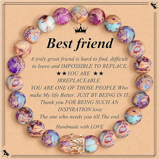Stone Friendship Bracelet, Trendy Round Beaded Crown Charm Gift for Best Friend, Bestie, Wife, Aunt or Niece - product view 1