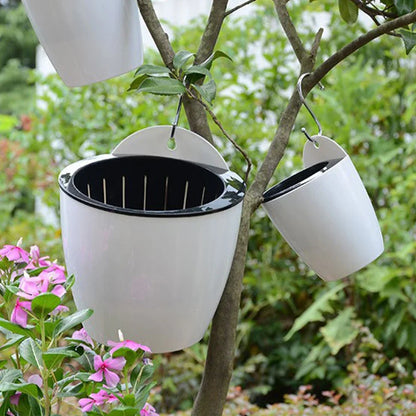 Hanging Balcony Planter, Wall-Mounted Plastic Pot with Inner Basket, Hanging Holes, Soil or Hydroponic Growing for Home and Office - product view 4