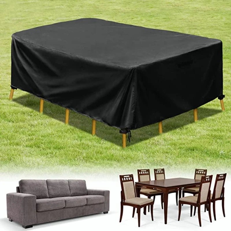 Outdoor Patio Furniture Cover, Waterproof UV-Resistant Polyester, Secure Pull Rope, Black or Silver, Multiple Sizes - product view 4