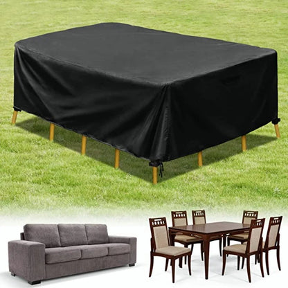 Outdoor Patio Furniture Cover, Waterproof UV-Resistant Polyester, Secure Pull Rope, Black or Silver, Multiple Sizes - product view 4