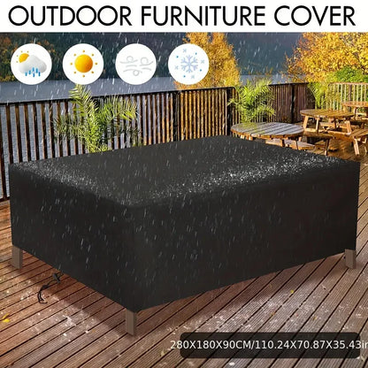 Outdoor Patio Furniture Cover, Waterproof UV-Resistant Polyester, Secure Pull Rope, Black or Silver, Multiple Sizes - product view 5