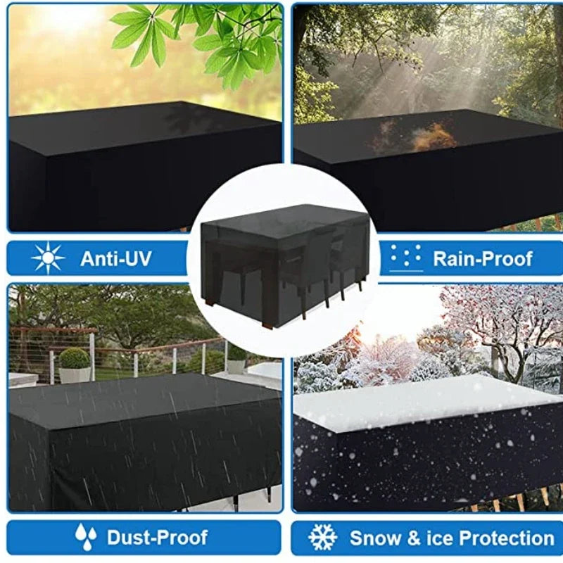 Outdoor Patio Furniture Cover, Waterproof UV-Resistant Polyester, Secure Pull Rope, Black or Silver, Multiple Sizes - product view 6