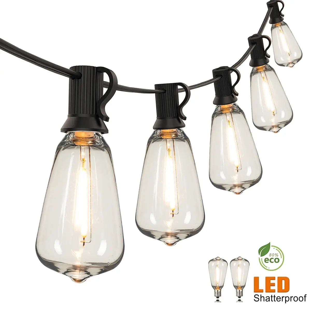 Outdoor String Lights, Waterproof Shatterproof ST38 LED Bulbs, Dimmable, Connectable 7.6–20 m EU Plug Patio Decor - product view 5