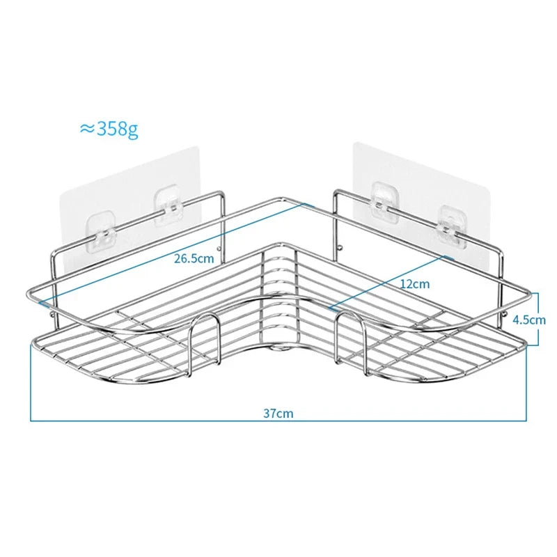 Stainless Steel Corner Shower Shelf, Adhesive Wall-Mounted Bathroom Caddy, 37 × 26.5 × 12 cm, Single-Shelf Storage Rack - product view 2