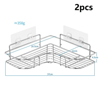 Stainless Steel Corner Shower Shelf, Adhesive Wall-Mounted Bathroom Caddy, 37 × 26.5 × 12 cm, Single-Shelf Storage Rack - product view 3