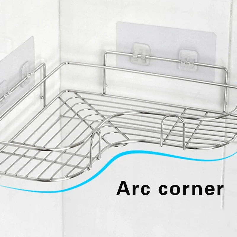 Stainless Steel Corner Shower Shelf, Adhesive Wall-Mounted Bathroom Caddy, 37 × 26.5 × 12 cm, Single-Shelf Storage Rack - product view 5