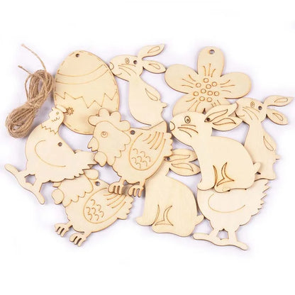 10-Piece Wooden Easter Rabbit Egg Hanging Ornaments, Mixed 6-9cm DIY Decorations for Spring Crafts - product view 2
