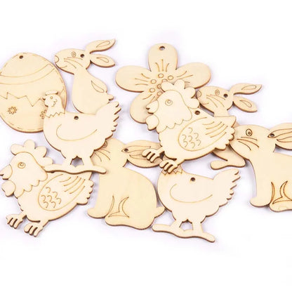 10-Piece Wooden Easter Rabbit Egg Hanging Ornaments, Mixed 6-9cm DIY Decorations for Spring Crafts - product view 4