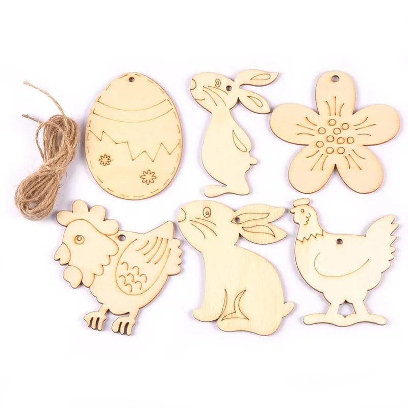 10-Piece Wooden Easter Rabbit Egg Hanging Ornaments, Mixed 6-9cm DIY Decorations for Spring Crafts - product view 5