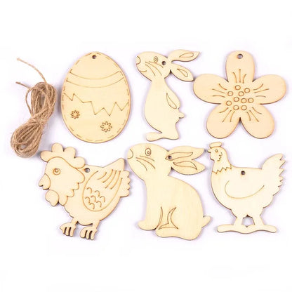10-Piece Wooden Easter Rabbit Egg Hanging Ornaments, Mixed 6-9cm DIY Decorations for Spring Crafts - product view 5