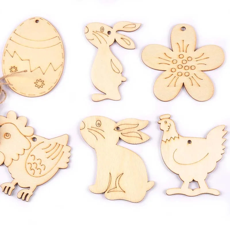 10-Piece Wooden Easter Rabbit Egg Hanging Ornaments, Mixed 6-9cm DIY Decorations for Spring Crafts - product view 6