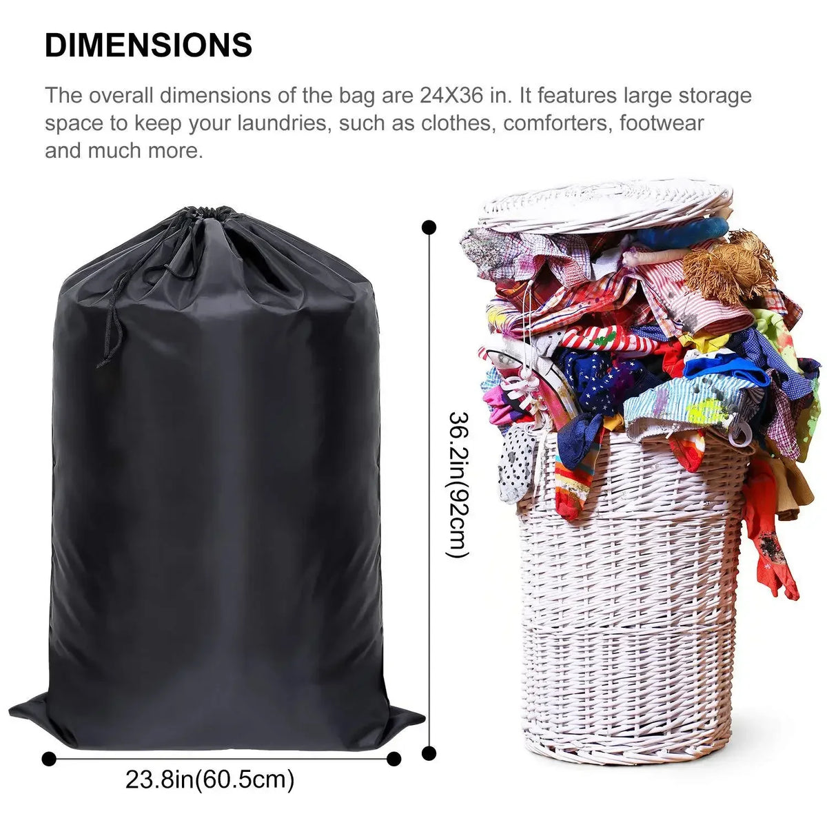 Oversized Waterproof Travel Bag, Heavy-Duty Polyester Laundry and Clothing Storage Duffle, 61x92cm, Black for Camping - product view 4