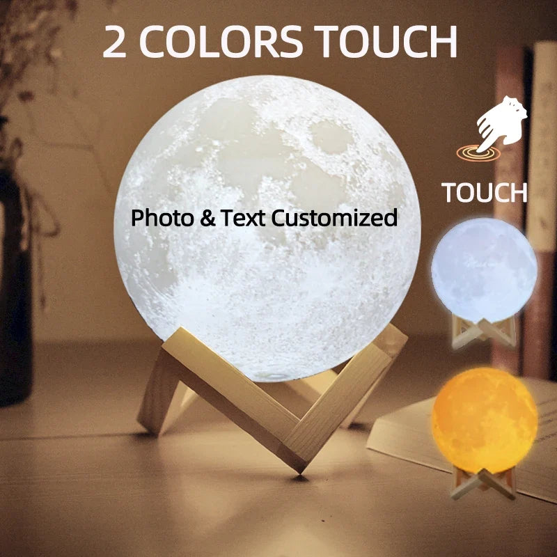 Personalized 3D Moon Lamp, Custom Photo and Text LED Night Light with Rechargeable Battery, 5V Power and Color Options - product view 1