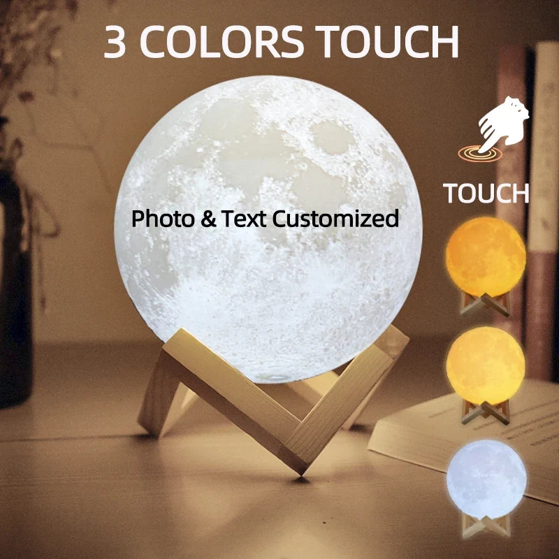 Personalized 3D Moon Lamp, Custom Photo and Text LED Night Light with Rechargeable Battery, 5V Power and Color Options - product view 2