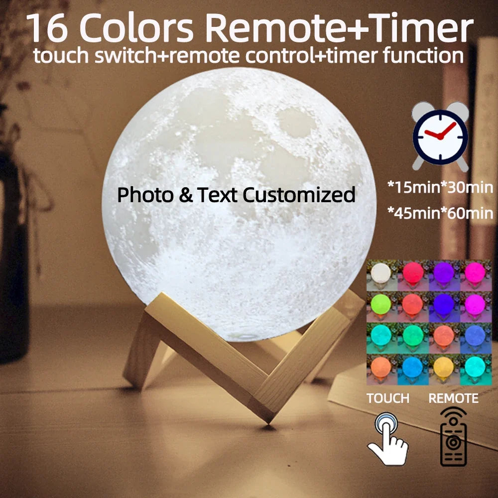 Personalized 3D Moon Lamp, Custom Photo and Text LED Night Light with Rechargeable Battery, 5V Power and Color Options - product view 4