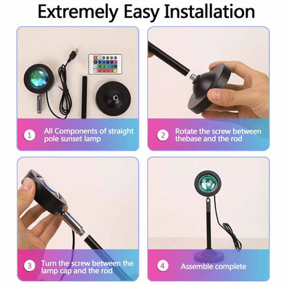 RGB Sunset Projection Light, Remote Control, 180° Rotating Head, 5V DC Ambient Night Lamp for Bedroom Photography - product view 3