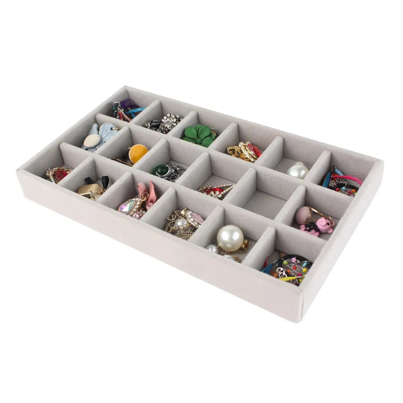 Jewelry Display Tray, 21.2 x 12.3 x 2.5cm Desktop Organizer with Empty, Grid and Ring Plate Options - product view 2