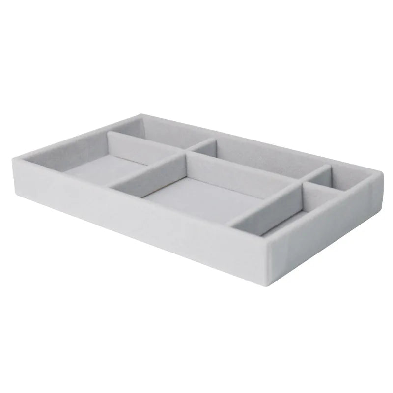 Jewelry Display Tray, 21.2 x 12.3 x 2.5cm Desktop Organizer with Empty, Grid and Ring Plate Options - product view 3