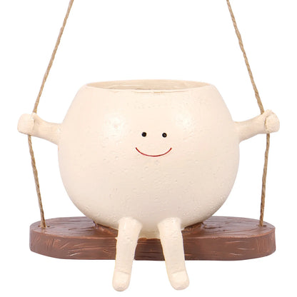 Hanging Balcony Planter, Resin Cartoon Smile Face Design with Selectable Flower Pot and Hook Options - product view 2