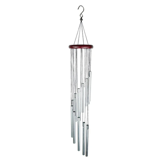 12-Tube Aluminum Alloy Wind Chime, Modern Metal Bells with Hook, Gold or Silver Wood Options for Outdoor Décor - product view 1