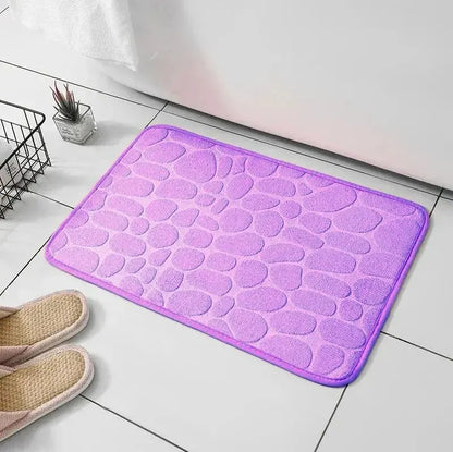 Embossed Microfiber Bath Mat, Soft Memory Foam Velvet Pebble Texture Floor Rug, Machine-Washable Mat in Seven Colors - product view 6