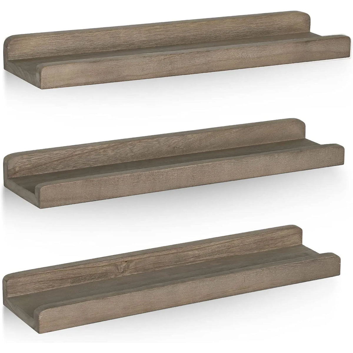 Wooden Picture Ledge Shelf, Wall-Mounted Display Shelf with Front Lip in Brown, Black, Carbonized Black or White - product view 1
