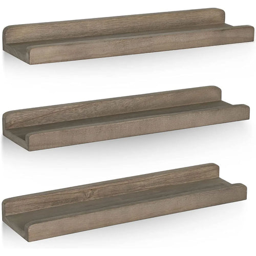 Wooden Picture Ledge Shelf, Wall-Mounted Display Shelf with Front Lip in Brown, Black, Carbonized Black or White - product view 1