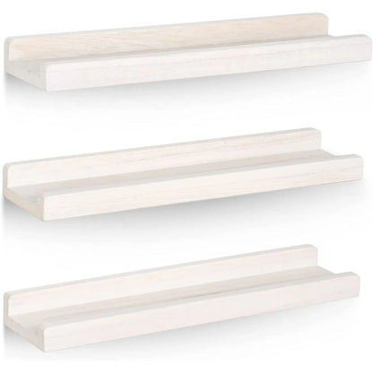 Wooden Picture Ledge Shelf, Wall-Mounted Display Shelf with Front Lip in Brown, Black, Carbonized Black or White - product view 4