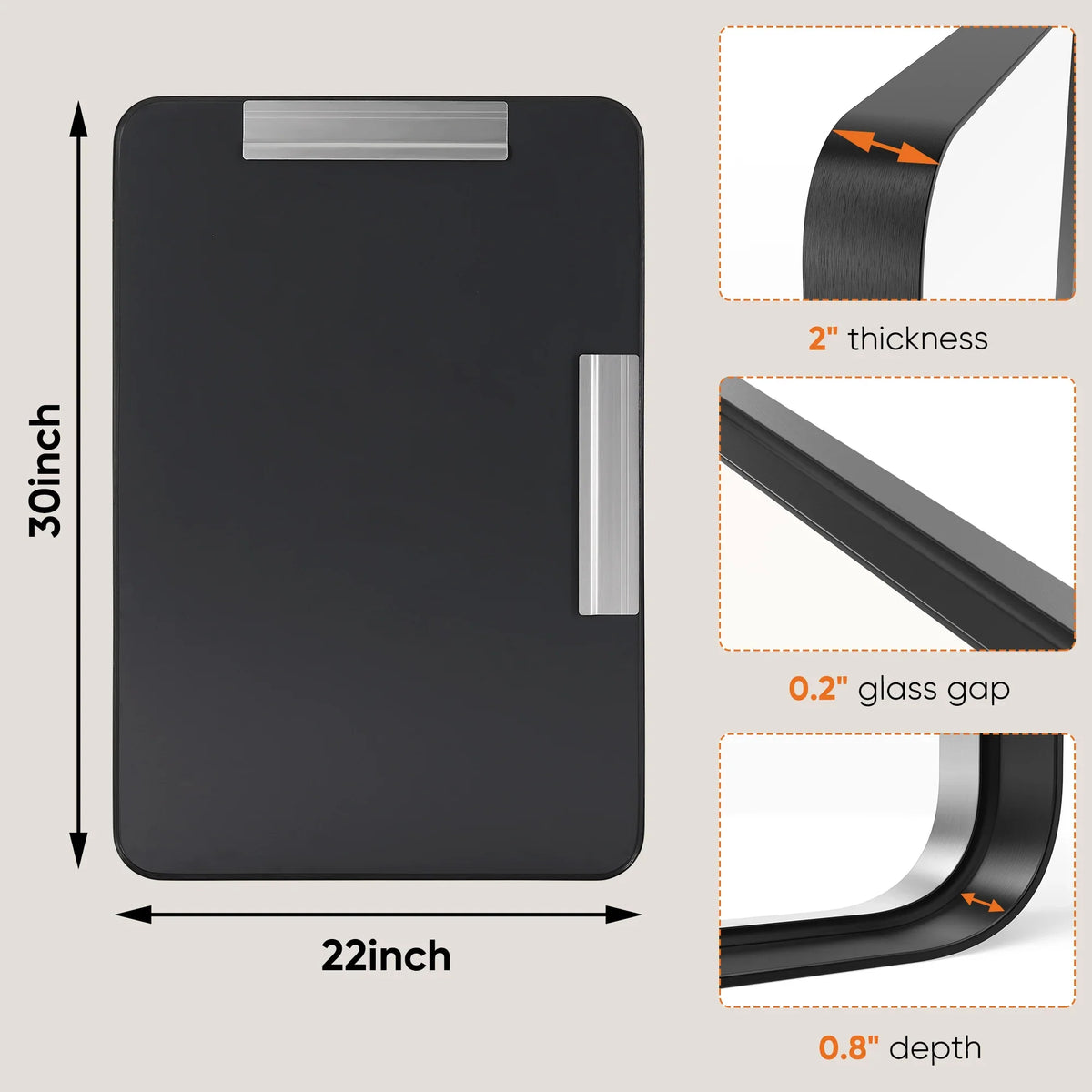 Matte Framed Bathroom Mirror with 4 mm Tempered Glass, Clear Reflection and Rounded-Corner Rectangle for Vanity and Wall Décor - product view 1