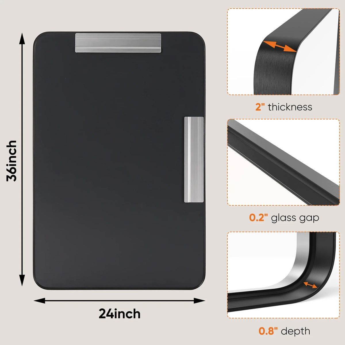 Matte Framed Bathroom Mirror with 4 mm Tempered Glass, Clear Reflection and Rounded-Corner Rectangle for Vanity and Wall Décor - product view 2