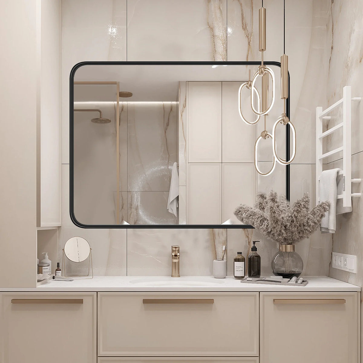 Matte Framed Bathroom Mirror with 4 mm Tempered Glass, Clear Reflection and Rounded-Corner Rectangle for Vanity and Wall Décor - product view 4