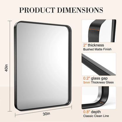 Matte Framed Bathroom Mirror with 4 mm Tempered Glass, Clear Reflection and Rounded-Corner Rectangle for Vanity and Wall Décor - product view 5