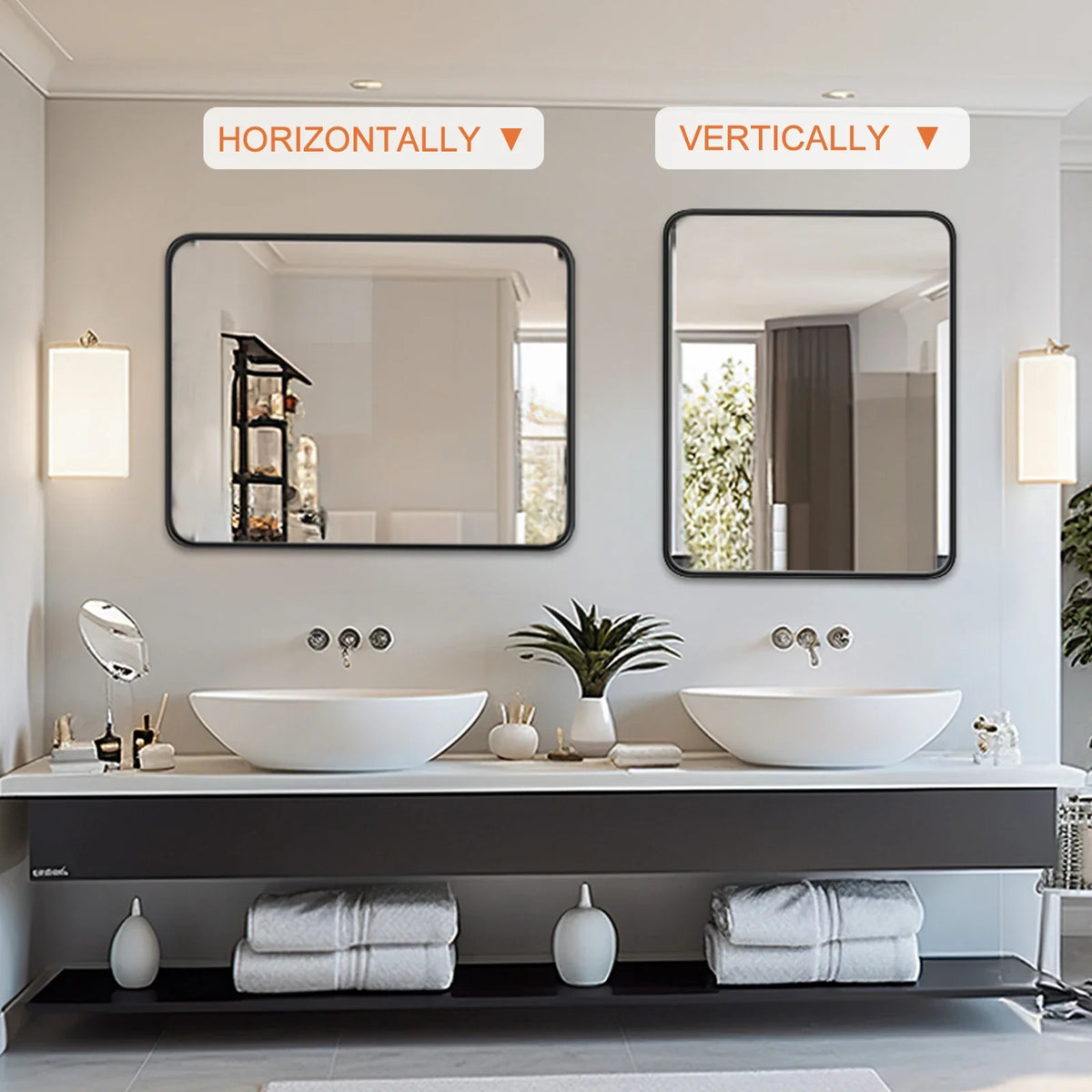 Matte Framed Bathroom Mirror with 4 mm Tempered Glass, Clear Reflection and Rounded-Corner Rectangle for Vanity and Wall Décor - product view 6
