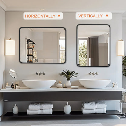 Matte Framed Bathroom Mirror with 4 mm Tempered Glass, Clear Reflection and Rounded-Corner Rectangle for Vanity and Wall Décor - product view 6