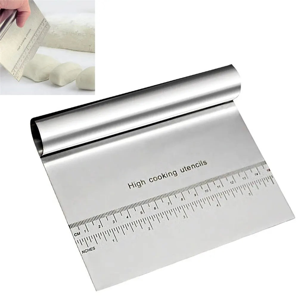 Stainless Steel Dough Scraper, Inch and Centimeter Measuring Scale, Multipurpose Pastry Cutter for Bread, Pizza and Cake Prep - product view 4