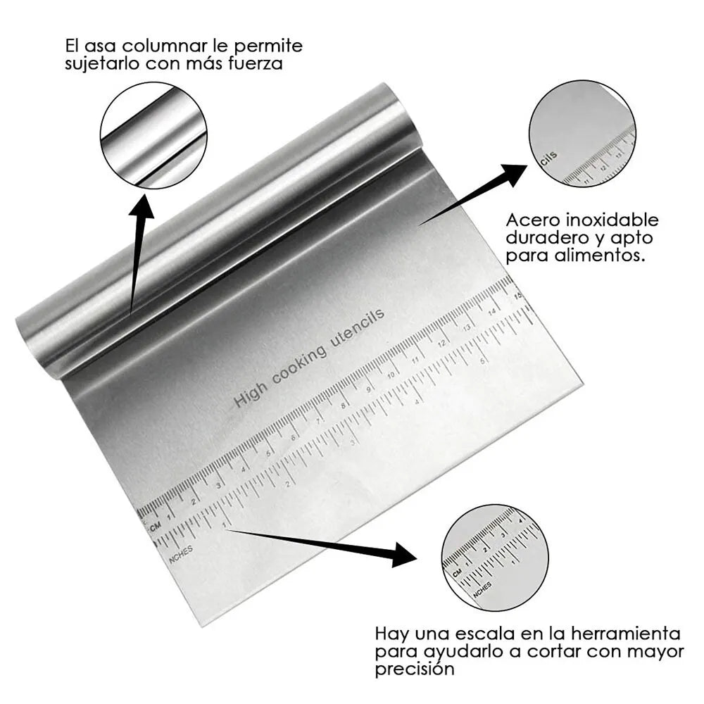 Stainless Steel Dough Scraper, Inch and Centimeter Measuring Scale, Multipurpose Pastry Cutter for Bread, Pizza and Cake Prep - product view 5