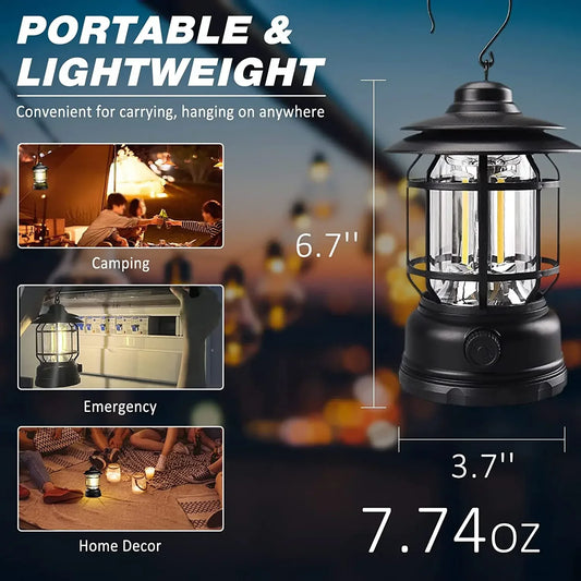 Rechargeable Camping LED Lantern, Stepless Dimming, 10–200 Lumens, 1200 mAh Battery, Waterproof ABS Light for Emergencies - product view 1