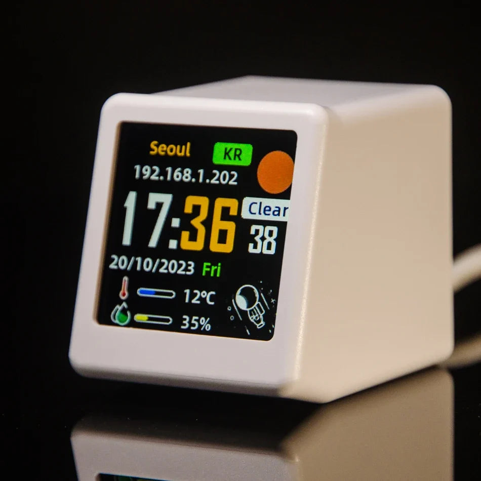 Mini WiFi Weather Clock with IPS LCD Screen, GIF Display, Photo Album, Backlight, USB-C Power for Desk Décor - product view 4