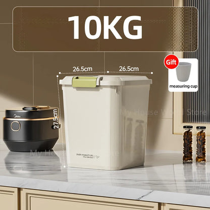 Airtight Cereal Container, PP Rice Storage Box with Sealing Buckle and Measuring Cup, 5KG or 10KG Grain and Pet Food Storage - product view 1