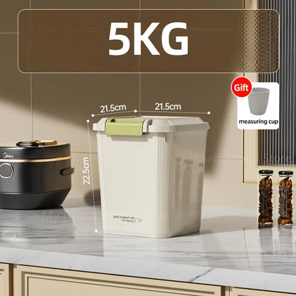 Airtight Cereal Container, PP Rice Storage Box with Sealing Buckle and Measuring Cup, 5KG or 10KG Grain and Pet Food Storage - product view 2