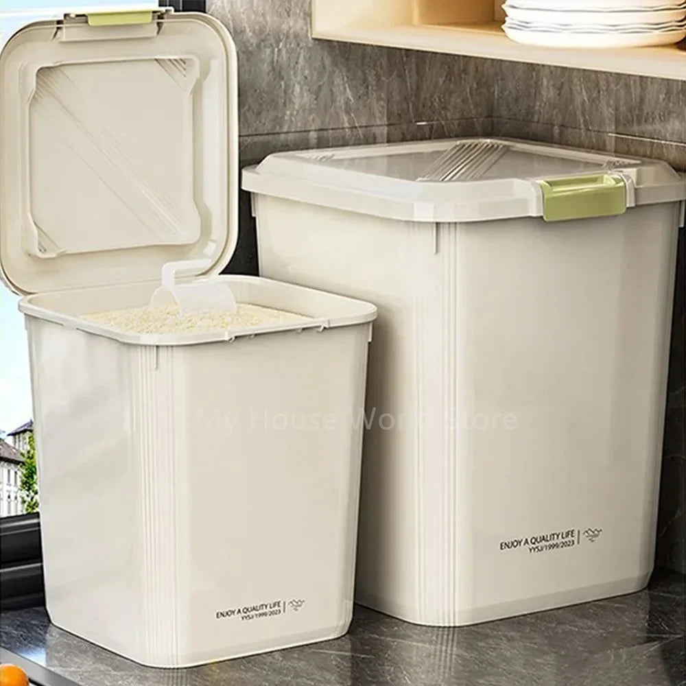 Airtight Cereal Container, PP Rice Storage Box with Sealing Buckle and Measuring Cup, 5KG or 10KG Grain and Pet Food Storage - product view 4
