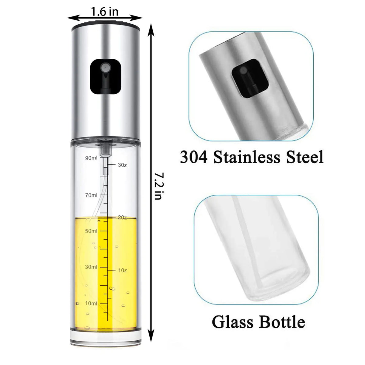 100ml Glass Oil Spray Bottle with Manual Mister, Scale Mark and Stainless Steel Nozzle for Cooking, Baking and Air Frying - product view 3