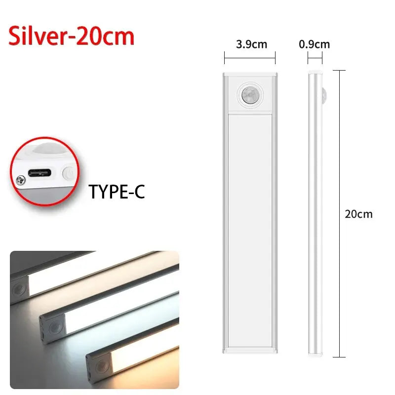 Rechargeable LED Cabinet Light, Motion Sensor, Aluminum Rectangle Bar, 20–50 cm Options, Lithium Battery for Wardrobe and Kitchen Cabinets - product view 1