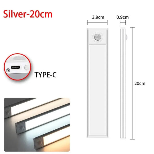 Rechargeable LED Cabinet Light, Motion Sensor, Aluminum Rectangle Bar, 20–50 cm Options, Lithium Battery for Wardrobe and Kitchen Cabinets - product view 1