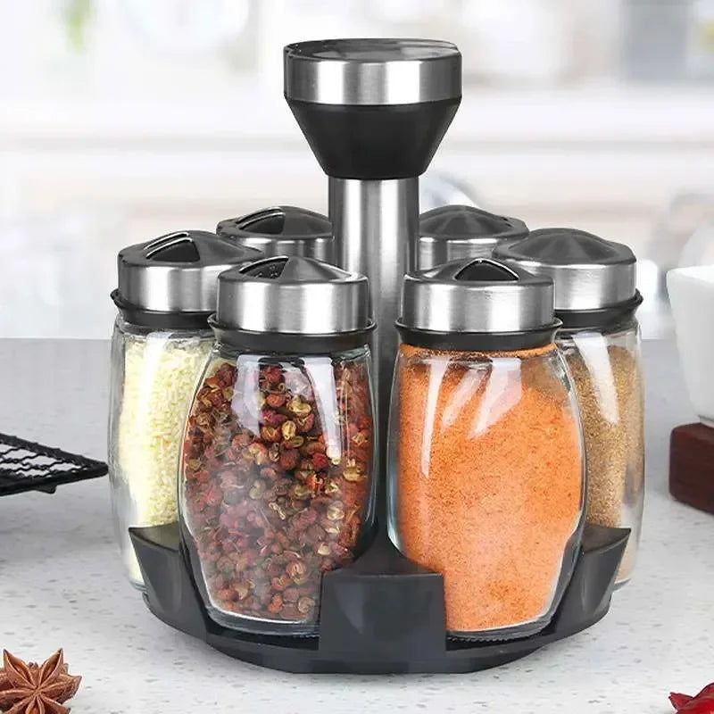 Rotating Glass Spice Rack Set with Handle, Modern Seasoning Organizer for Salt, Pepper and Kitchen Spices - product view 2