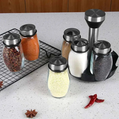 Rotating Glass Spice Rack Set with Handle, Modern Seasoning Organizer for Salt, Pepper and Kitchen Spices - product view 4