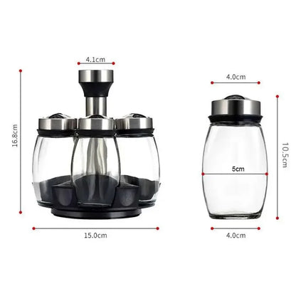 Rotating Glass Spice Rack Set with Handle, Modern Seasoning Organizer for Salt, Pepper and Kitchen Spices - product view 6
